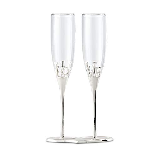 Silver Plated Love Stem Champagne Holder and Glass Flutes