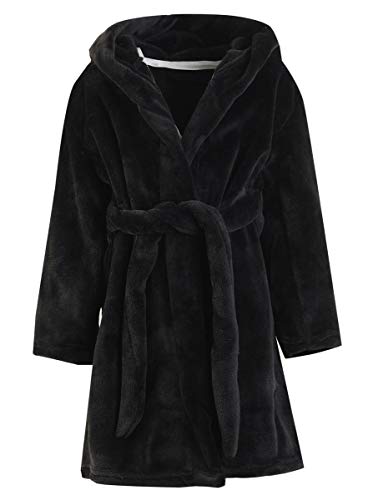 Umeyda Girls Bathrobe, Flannel Robe Sleepwear Bathrobe Robe for Girls, Black, US 2T, CN 90