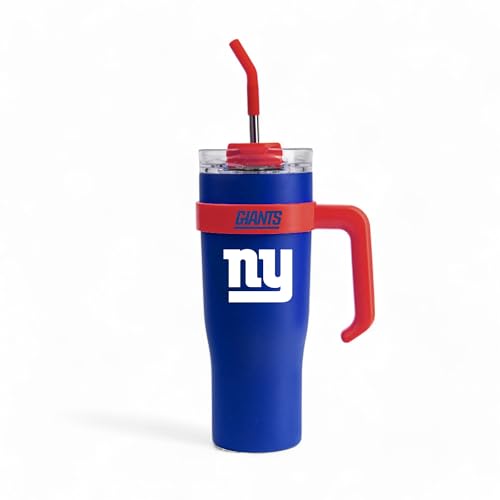 Image of The Memory Company Officially Licensed 46oz Team Color Slim Tumbler with Straw and Handle, New York Giants