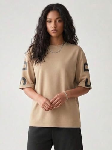 Image of ColorChakra Cotton Oversized Tshirt for Womens Down Shoulder Loose fit t-Shirt Women Baggy Style Oversize t-Shirt Korean fit