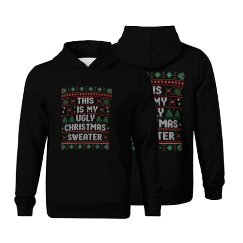 Kids This is My Ugly Christmas Sweater Funny Christmas Boys Girls Lightweight Kangaroo Pocket Fleece Hoodies