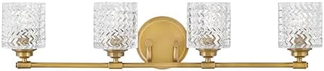 Hinkley Elle Collection Four Light Bathroom Vanity Fixture with Clear Chevron Glass, Heritage Brass