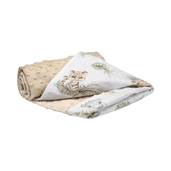Medi Partners Krabbeldecke 100% Baumwolle 75x100cm doppelseitig multifunktional Minky Kuscheldecke für Kinderwagen weich flauschig (Safari mit beigem Minky)