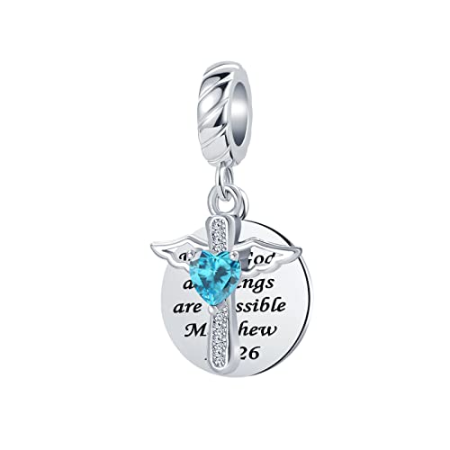 Image of Angel Wings Religious Charm Cross Bible Saint With God All Things Are Possible Bead fit Pandora Charms Bracelet and Necklace