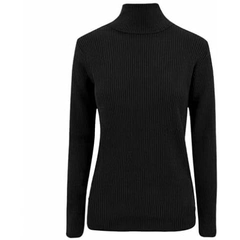 Ploutos World Wide Ladies Turtle Neck Women's Ribbed Casual High Polo Neck Long Sleeve Jumper Knitted Sweater Top (12-14, Black) Cover