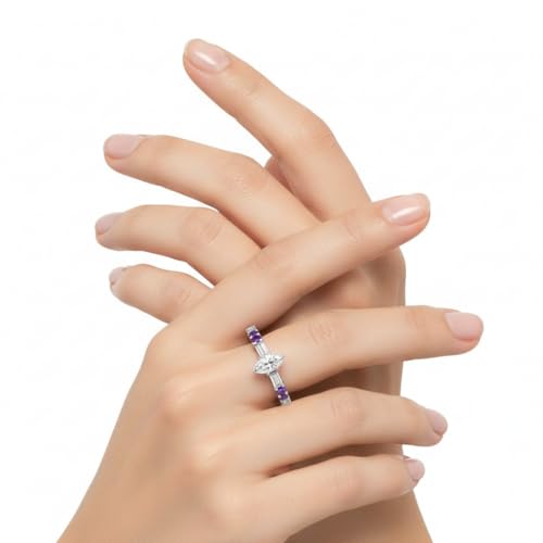 Image of 925 Sterling Silver Marquise Cut Simulated Diamond Vintage Classic Engagement Ring Wedding Band Matching Jewelry for Women, Promise Ring Set US Size 4-12