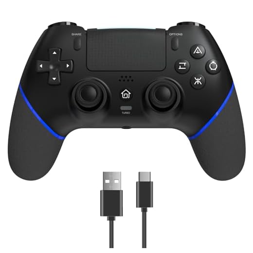 RCCBOOST Manette pour PS4 avec TURBO MACRO Programming, 2024 Nouvelle Manette HALL Effect Joystick Sensible Non Dérive, Manette 1000mAh batterie pour PS 4/ Pro/Slim avec haut-parleur Audio Jack(Bleu)