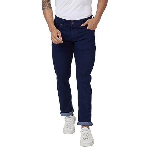 Spykar Men Raw Blue Cotton Stretch Regular Fit Narrow Length Clean Look Mid Rise Jeans (Rover)