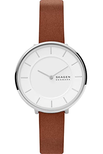 Skagen Watch for Women Gitte, Two Hand Movement, 38 mm Silver Recycled Stainless Steel (at least 50 percent) Case with a Eco Leather Strap, SKW3015