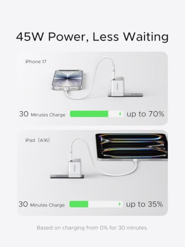 Image of UGREEN Nexode Air 45W USB C Charger Block, Ultra Mini GaN Fast Charging | Foldable Plug, Compact Size (1.21 x 1.21 x 1.42 inches), Premium Texture, for iPhone 17, Galaxy S26 /S25, Macbook Air /Neo /Pro