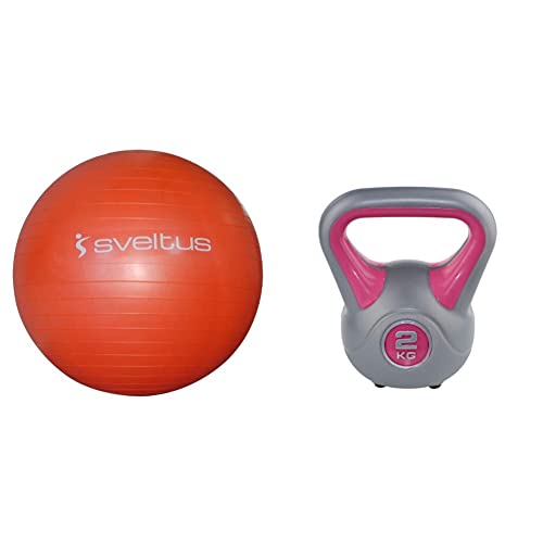 Gymball Sveltus 55cm orange anti-éclatement et kettlebell rose 2 kg