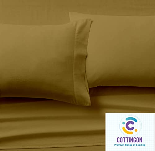 Image of Cottingon 5 PCs Split King Sheet Sets for Dual Adjustable Beds, Soft Luxury Microfiber XL Sheets for King Size Mattress Fits 15 to 18 deep Pocket, Taupe
