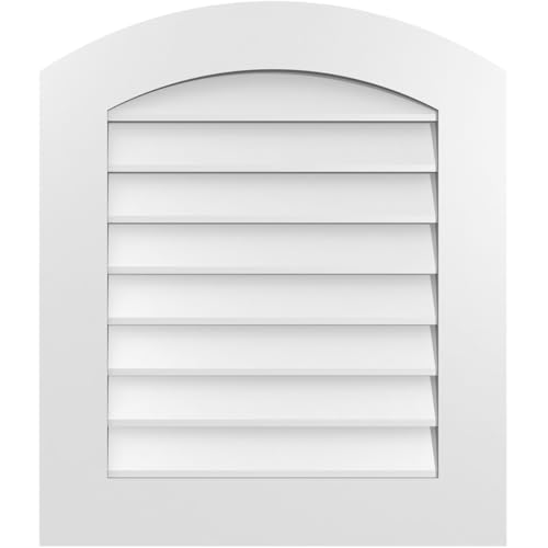 24"W x 28"H Arch Top Surface Mount PVC Gable Vent: Non-Functional, w/ 3-1/2"W x 1"P Standard Frame