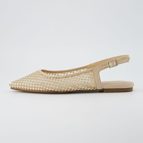 CUSHIONAIRE Women's Lark Rhinestone Mesh Slingback Flat with Adjustable Buckle, +Memory Foam, Wide Widths Available2