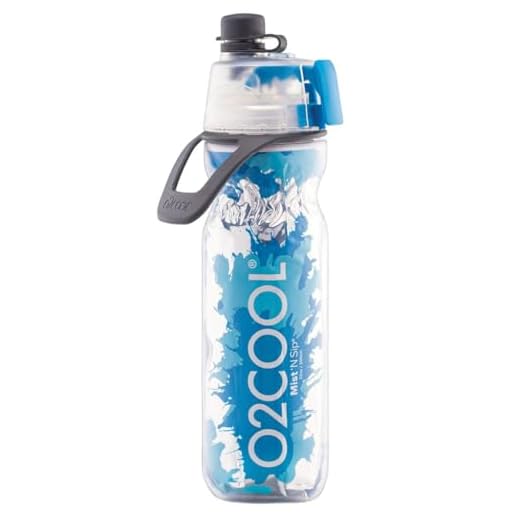 O2COOL Mist 'N Sip Misting Water Bottle 2-in-1 Mist And Sip Function With No Leak Pull Top Spout (Blue Splash)
