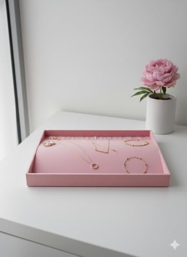 Image of Velvet Jewellery Drawer Organizer Stackable Tray for Chain-Bracelet in Pink