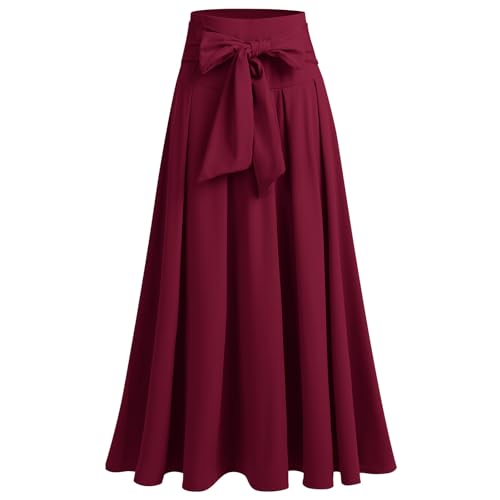Women Elegant Elastic High Waist Tie Front Pleated Maxi Skirts Vintage Flowy Boho Maxi Skirt Summer Casual Beach Long Skirts2
