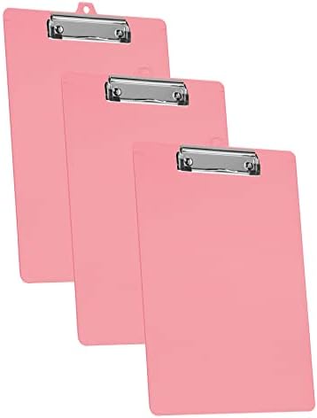 Acrimet Clipboard Letter Size A4 (13 3/8” x 9 7/16”) Low Profile Clip with Side Rulers (Plastic) (Solid Pink Color) (3 Pack)