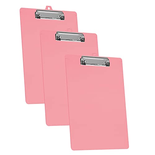 Acrimet Clipboard Letter Size A4 (13 3/8” X 9 7/16”) Low Profile Clip With Side Rulers (Plastic) (Solid Pink Color) (3 Pack) #TOP23