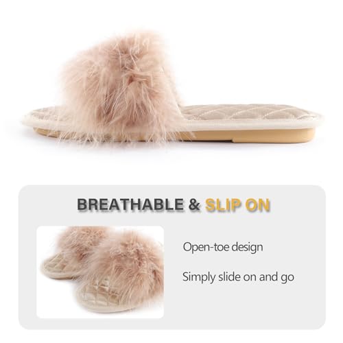 Image of Fur Story Women's Furry Slippers Open Toe Fuzzy Slippers Memory Foam Fluffy House Sandal