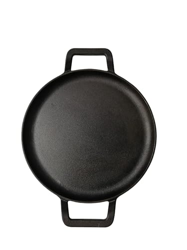 Cast Iron Family Choice Multipurpose Tawa 28 cm Flat Skillet | Pre-Seasoned Cast Iron Pan for Dosa Chapati Roti Paratha Pancakes & Saj Bread صاج | Dual Handle | Heavy Duty 2.2 kg