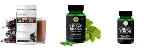 Image of Nutritional-meal-shake-chocolate, Ginkgo-biloba-vegetarian-capsules, Fish-oil-capsules Combo | Convenient Nutrition & Wellness Routine | Multi-Product Pack