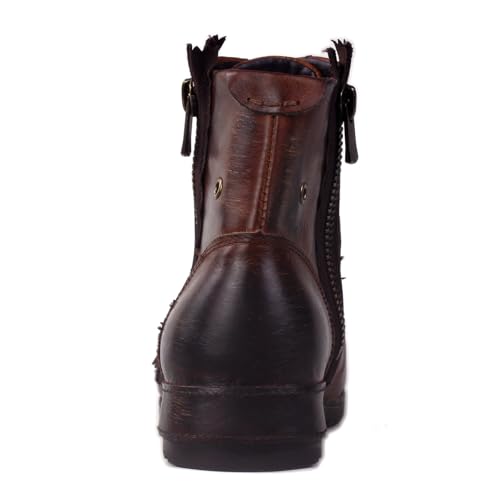 OSSTONE Moto Boots for Men Fashion lace-up Leather Chukka Boots Casual Shoes Metal Cleats OS-5008-8-Metal-Brown3