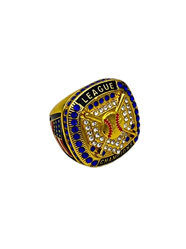 Discount Sports Rings HOME PLATE LEAGUE CHAMPION RING — GOLD BODY, BLUE STONE Item 5-34, Clear,Blue,Gold