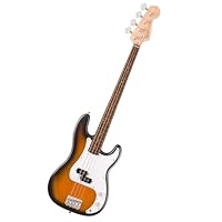 Squier by Fender Debut Collection Precision Bass, Einsteigerfreundlicher Bass mit sattem Klang, Hochwertiges Laurel Griffbrett, Weißes Schlagbrett, 2-Farb-Sunburst