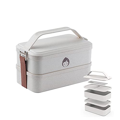 Japanese Bento Box for Kids Adult Lunch Box with Handle, Rectangle, Stackable, Microwavable Safe Bento Box Containers Set, Leak-proof Insulated Bento Box Kit with Chopstick