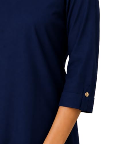 Image of Women's Rayon Solid Straight Kurti | 3 /4 Sleeve | Round Neck with V Cut | Regular Fit | Casual Office Wear Kurta for Women