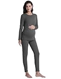 CFRTMTBB Women's Maternity Pajamas Sets 2 Piece Long Sleeve Crew Neck Tops and Legging Pants Pregnancy Loungewear Sleepwear (Dark Grey,M)