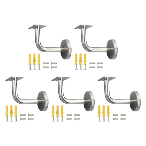 Wodsty Lot de 5 supports muraux en acier inoxydable 201 pour balustrade et balai à franges Argenté 60 x 80 mm