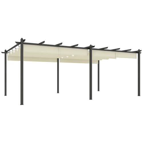 Outsunny Pergola Jardin Exterieur pergola Aluminium 3,6 x 6 m coulissante rétractable pour terrasse Structure en Aluminium + Toile Polyester - Beige