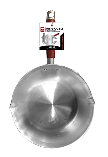 Bene Casa - Aluminum Double Spout Saucepan With Natural Wooden Handle (13" X 3.5" - 2 Quart) - Handle Includes Hanging Loop For Simple Storage - Dishwasher Safe #TOP1