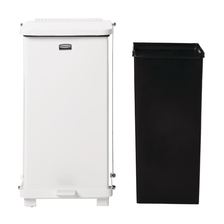 Image of Rubbermaid Commercial Products Defenders Biohazard Steel Trash Can, Step-On, 25 GAL, White, Hospital /Doctor's Office /Healthcare Facilities