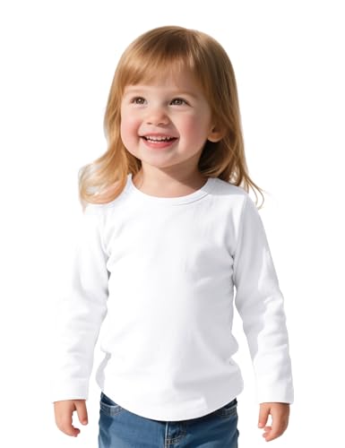 Witwot Toddler Girl Long Sleeve Shirts Soft Cotton T-Shirts Baby Girls Crewneck Basic Tees Tops White 2T