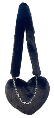 Epsion Women Faux Fur Fluffy Shoulder Bags Cute Heart Crossbody Bag Furry Handbag Purse