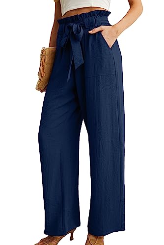 IWOLLENCE Women's Wide Leg Pants with Pockets High Waist Adjustable Knot Loose Casual Trousers Business Work Casual Pants2