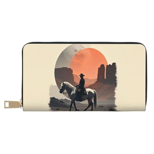 Vintage Brown Cowboy-B Print Wallet Women, Leather Bifold Multi Card Wallet, Long Purse Women's Wallets