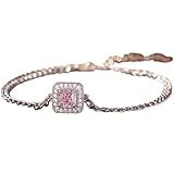 Homxi Pulsera de Oro Blanco 9 Kilates Mujer, Cuadrado con Diamante Creado de 0,5 ct y Moissanita, Cadena Extensible 17 CM + 5 CM, Pulseras Plata Rosa Mujer Ajustable