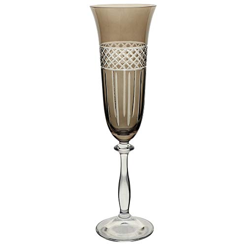 Taça para champanhe Angela lapidada em cristal ecológico 190ml A24,5cm fumê
