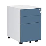 [page_title]-SONGMICS Rollcontainer mit 3 Schubladen, vormontiert, abschließbarer Büroschrank mit Hängeregistratur, für Akten, Dokumente, Schreibwaren, 52 x 39 x 60 cm, weiß-blau OFC60WB