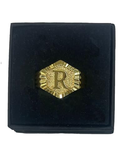 Image of 18k gold plated brass Hexagon shape initial ring already sized ring