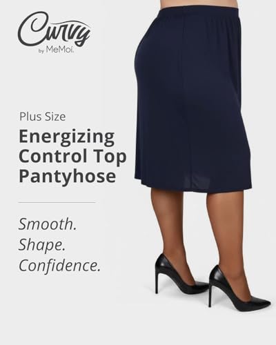 Image of MeMoi Energizing Plus Size Curvy Control Top Pantyhose for Women, Semi Opaque Pantyhose, Lightweight Womens Stockings