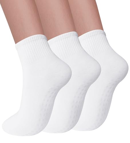 3 Pairs Pilates Socks with Grips for Women Non Slip Yoga Crew Socks for Women