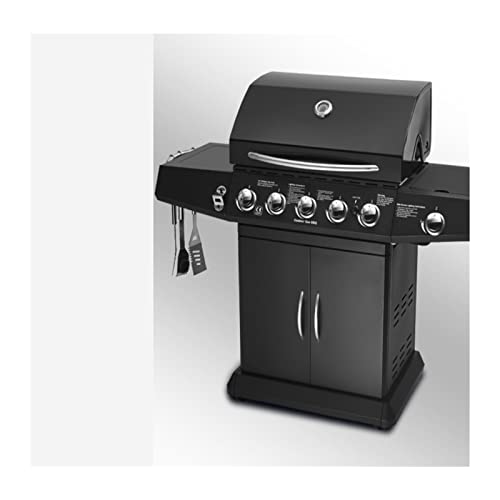 Multifunctionele barbecue Gas- en houtskoolbarbecue, gasfornuis, zwarte gasbarbecue for buiten, vijf branders… - Afbeelding 5
