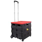 dbest products Quik Cart Wheeled Rolling Crate Teacher Utility With seat heavy duty collapsible basket with handle, Red