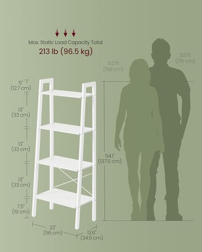 Image of VASAGLE BARNET Collection - Ladder Shelf, Bookshelf, Storage Rack, Modern Bookcase for Living Room Home Office Kitchen, Steel Frame, 4-Tier, 22-Inch Wide, Maple White and Pearl White ULLS044W44