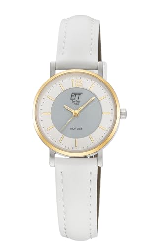 ETT Eco Tech Time Solar Damen Uhr Analog mit Edelstahlgehäuse (Silber, Weiß, Leder)
